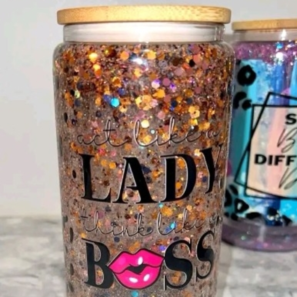 Glitter Tumbler with Boss Lady Design